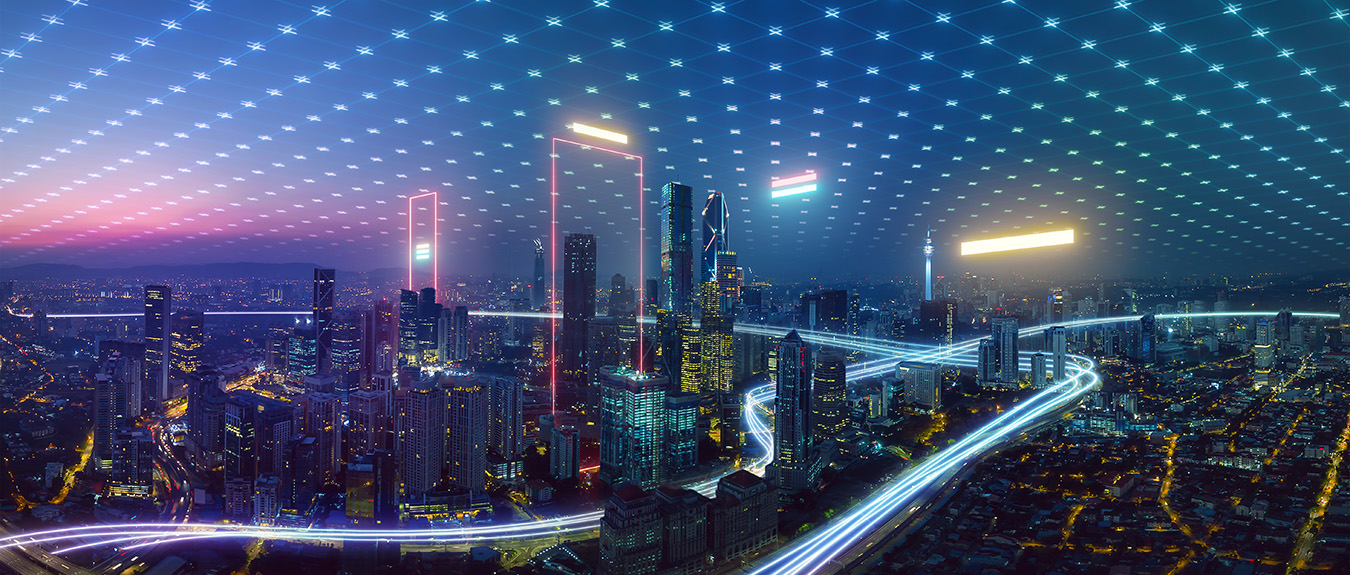smartcityandabstractpolygonpatternconnectionwithspeedline